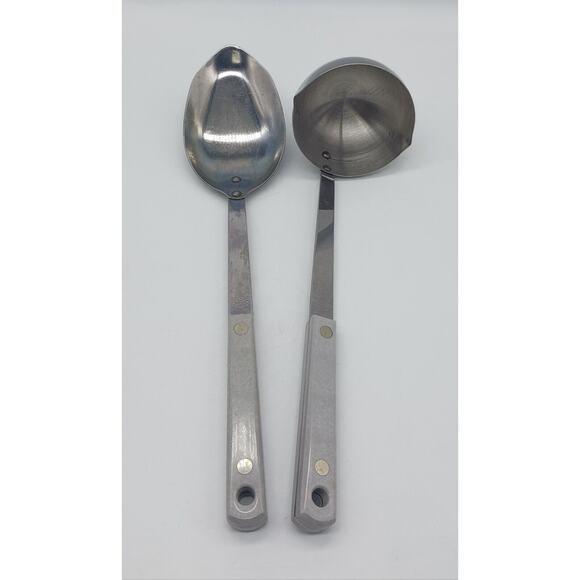Vintage Ace Soup Ladle Serving Spoon Light Gray Handle Lot of 2 Stainless USA - Picture 1 of 9